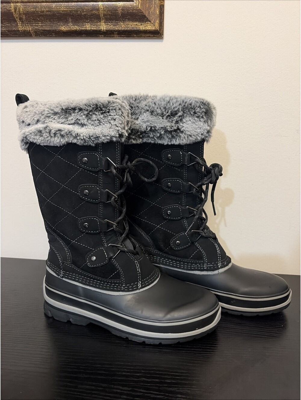 Khombu Ellie Women's Size 7 Winter Tall Boots Black Suede Faux Fur